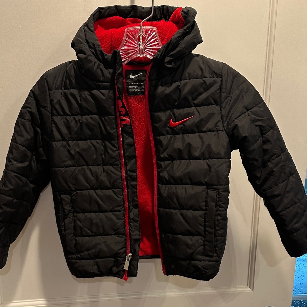 Nike Kids Black Puffer Jacket with Red Accents
